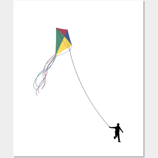 Kid Flying Kite - Children's Outdoor Play Posters and Art